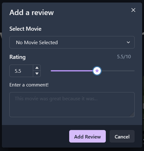 Modal to add a review